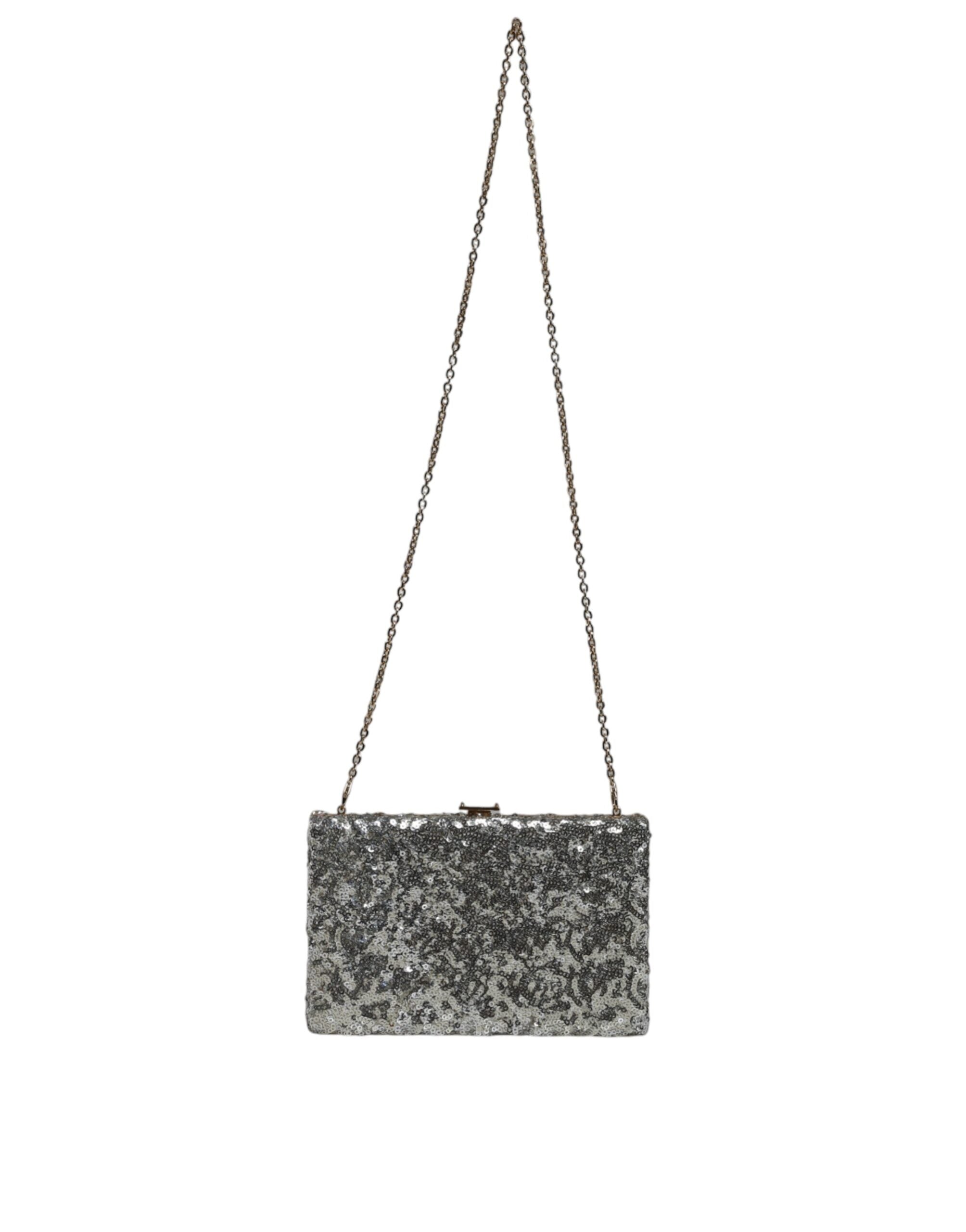 Dolce & Gabbana Gümüş Payetli Clutch Akşam Çantası